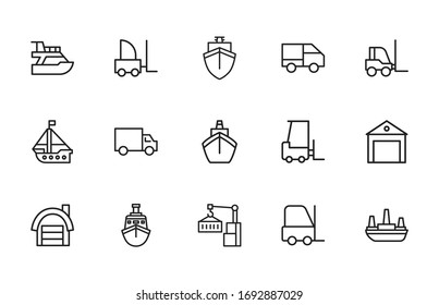 Big set of logistic line icons. Vector illustration isolated on a white background. Premium quality symbols. Stroke vector icons for concept or web graphics. Simple thin line signs. 