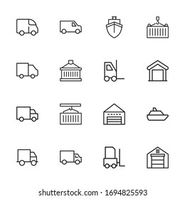 Big set of logistic line icons. Vector illustration isolated on a white background. Premium quality symbols. Stroke vector icons for concept or web graphics. Simple thin line signs. 