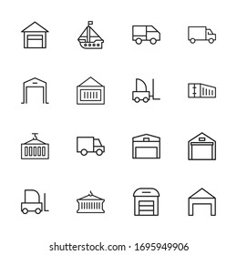 Gran conjunto de iconos logísticos de línea. Ilustración vectorial aislada en un fondo blanco. Símbolos de calidad superior. Iconos vectoriales de trazo para conceptos o gráficos web. Sencillas señales de línea delgada. 