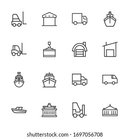 Big set of logistic line icons. Vector illustration isolated on a white background. Premium quality symbols. Stroke vector icons for concept or web graphics. Simple thin line signs. 