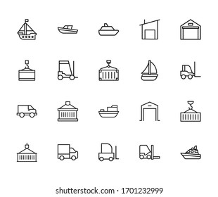 Big set of logistic line icons. Vector illustration isolated on a white background. Premium quality symbols. Stroke vector icons for concept or web graphics. Simple thin line signs. 