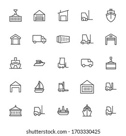 Big set of logistic line icons. Vector illustration isolated on a white background. Premium quality symbols. Stroke vector icons for concept or web graphics. Simple thin line signs. 