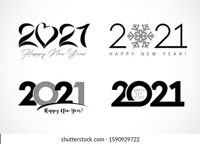 Big set of logo 2021 text design. Collection of Happy New Year label and happy holidays template greeting card. Vector illustration isolated on white background