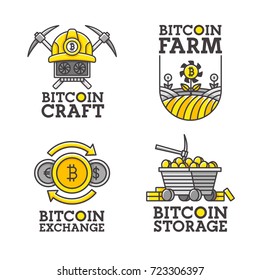 Big set logo, emblem, label. Theme Bitcoin. Vector illustration.