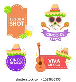 Big set logo theme Mexico. Logo Cinco De Mayo. Emblem, label and logo. Vector illustration.