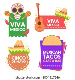 Big set logo theme Mexico. Logo Cinco De Mayo. Emblem, label and logo. Vector illustration.