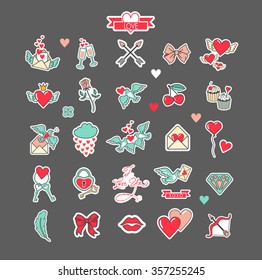 Big Set Love. A collection of 25 designer labels for your design. With love! Valentine's Day stickers. Vector Illustration.