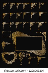 Big set of luxurious borders and frame designs in gold color for design element.Vector illustration