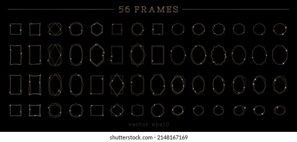 big set of luxury gold thin abstract frames for trendy social media design, printing business cards, invitations, greeting cards. golden line frame isolated on transparent background