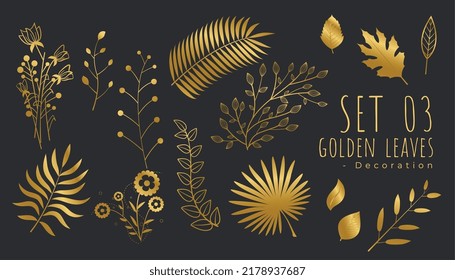 big set of luxury golden leaves for decoration