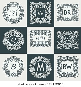 Big Set of Luxury monogram template. Flourishes calligraphic elegant ornament logos. Business sign or identity. Vector illustration