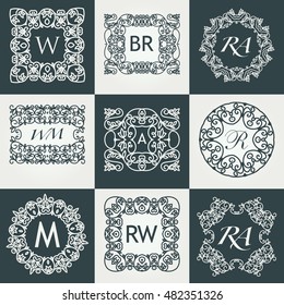 Big Set von Luxury Monogramm Vorlage. Blüht kalligrafische und elegante Ornament-Logos. Geschäftszeichen oder Identität. Vektorgrafik