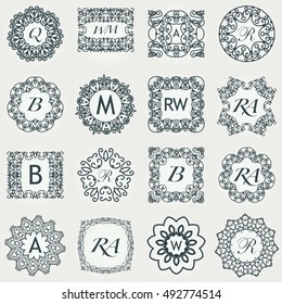 Big Set of Luxury monogram template. Flourishes calligraphic elegant ornament logos. Business sign or identity. Vector illustration