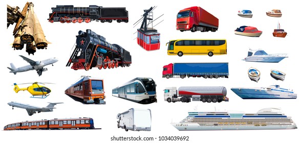 Big set of machines and transport isolated on white