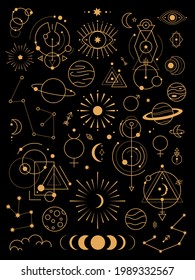 Big set of magic and astrological symbols. Mystical signs, star, zodiac, tarot cards. Vector illustration