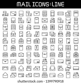 big set of mail, email  and envelope icons line design