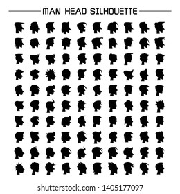 big set of male face, silhouette human head icons set