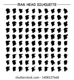 big set of man face, silhouette human head icons 