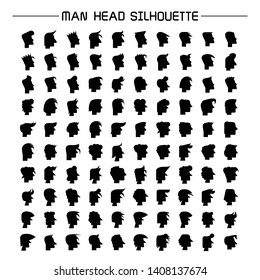 big set of man face, silhouette human head icons 