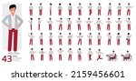 Big Set of Man wear grey suit color character vector design. Presentation in various action. People working in office planning, thinking and economic analysis.