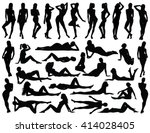 Big set of many black vector silhouettes of women in different standing, lying and sitting poses. Black profile of slim woman body isolated on white background.
Beautiful sexy girl vector silhouette. 