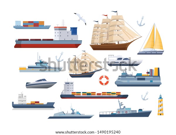大きな海上船 船舶 帆船 海洋船 ヨット 帆船 貨物船 交通帆船 軍艦 水運用船 船のベクターイラスト のベクター画像素材 ロイヤリティフリー