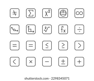 Big set of math line icons. Vector illustration isolated on a white background. Premium quality symbols. Stroke vector icons for concept or web graphics. Simple thin line signs.