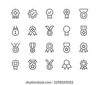 Big set of medal line icons. Vector illustration isolated on a white background. Premium quality symbols. Stroke vector icons for concept or web graphics. Simple thin line signs.