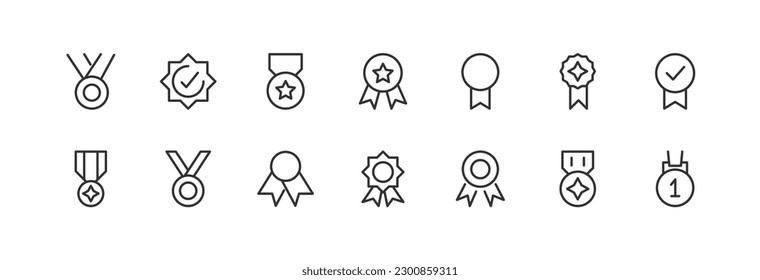 Big set of medal line icons. Vector illustration isolated on a white background. Premium quality symbols. Stroke vector icons for concept or web graphics. Simple thin line signs.