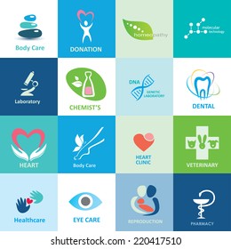 big set of medical icons, vector collection of emblems