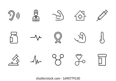 Big set of medicaments line icons. Vector illustration isolated on a white background. Premium quality symbols. Stroke vector icons for concept or web graphics. Simple thin line signs. 