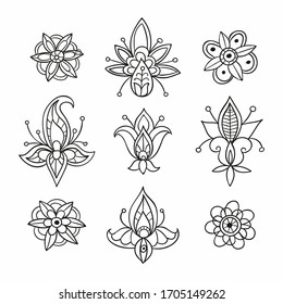Big set of Mehndi flower pattern for Henna drawing and tattoo.