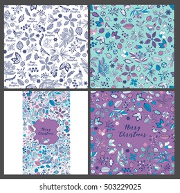 Big set of Merry Christmas. Two seamless patterns. Greeting card and vertical seamless border.