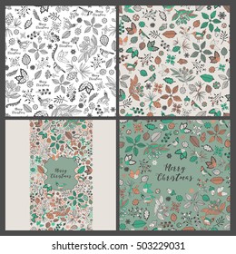 Big set of Merry Christmas. Two seamless patterns. Greeting card and vertical seamless border.