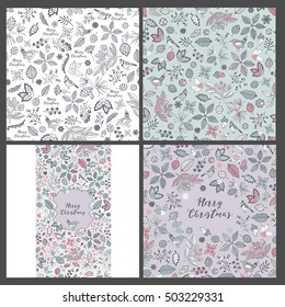 Big set of Merry Christmas. Two seamless patterns. Greeting card and vertical seamless border.