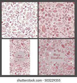 Big set of Merry Christmas. Two seamless patterns. Greeting card and vertical seamless border.