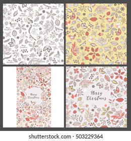 Big set of Merry Christmas. Two seamless patterns. Greeting card and vertical seamless border.
