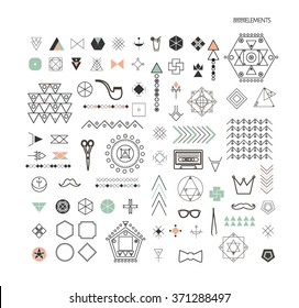 Big Set of minimal geometric linear shapes. Business signs, labels, trendy hipster icons and logotypes. Collection of different geometric elements, business icons and logotypes. Isolated.