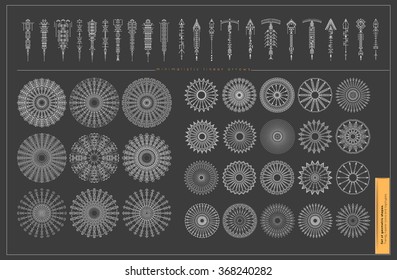 Big Set of minimal geometric monochrome shapes and arrows. Business signs, labels, trendy hipster icons and logotypes. Religion, philosophy, spirituality, occultism symbols collection