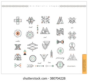 Big Set of minimal geometric monochrome shapes. Business signs, labels, trendy hipster icons and logotypes. Religion, philosophy, spirituality, occultism symbols collection