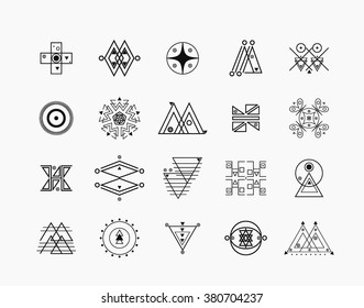 Big Set of minimal geometric monochrome shapes. Business signs, labels, trendy hipster icons and logotypes. Religion, philosophy, spirituality, occultism symbols collection