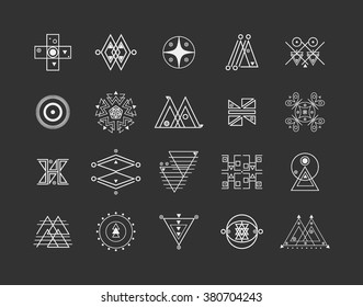 Big Set of minimal geometric monochrome shapes. Business signs, labels, trendy hipster icons and logotypes. Religion, philosophy, spirituality, occultism symbols collection