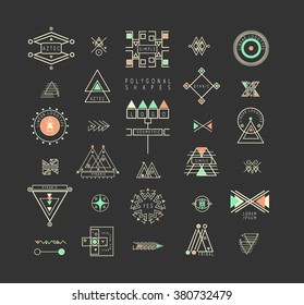 Big Set of minimal geometric monochrome shapes. Business signs, labels, trendy hipster icons and logotypes. Religion, philosophy, spirituality, occultism symbols collection