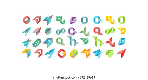 Gran conjunto de formas de conjunto de símbolos geométricos multicolor mínimo. Iconos y logotipos de moda. Símbolos, etiquetas, insignias, marcos y bordes de los signos comerciales 