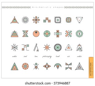 Big Set of minimal geometric shapes. Business signs, labels, trendy hipster icons and logotypes. Religion, philosophy, spirituality, occultism symbols collection