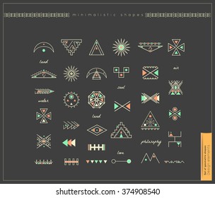 Big Set of minimal geometric shapes. Business signs, labels, trendy hipster icons and logotypes. Religion, philosophy, spirituality, occultism symbols collection