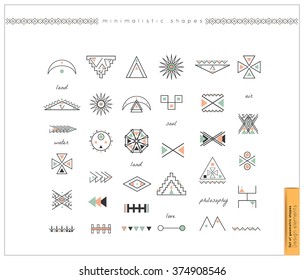 Big Set of minimal geometric shapes. Business signs, labels, trendy hipster icons and logotypes. Religion, philosophy, spirituality, occultism symbols collection