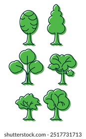 Big set of minimal trees linear icons green - vector Template EPS 10