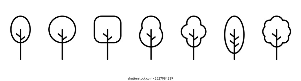 Big set of minimal trees linear icons. Vector illustration