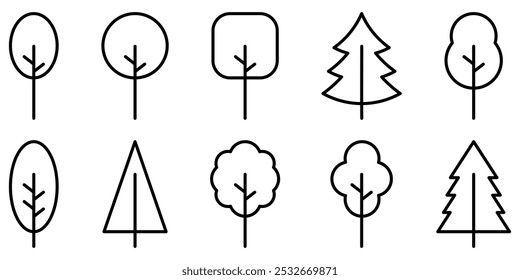 Big set of minimal trees linear icons. 